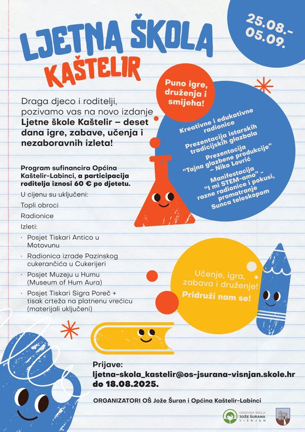 LJETNA ŠKOLA KAŠTELIR 2025. od 25.08. - 05.09.2025. godine